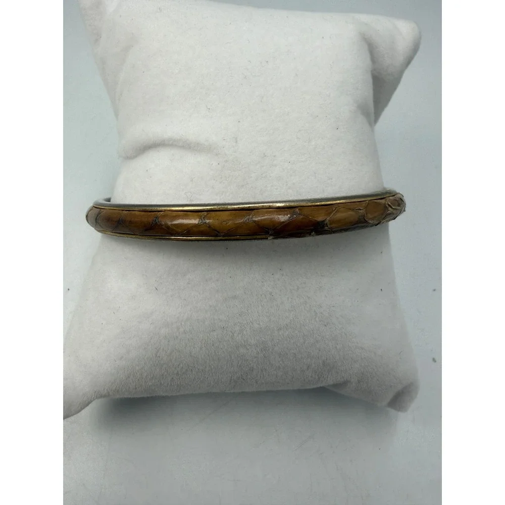 Maximo Florence Italy Snakeskin Inlay Bangle Bracelet Gold Tone Brown Tan Exotic